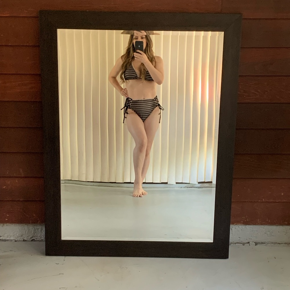 Peach and black high waisted bikini set